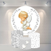 Runden Baby Grau Blätter Baby Dusche Hintergrund Für Party